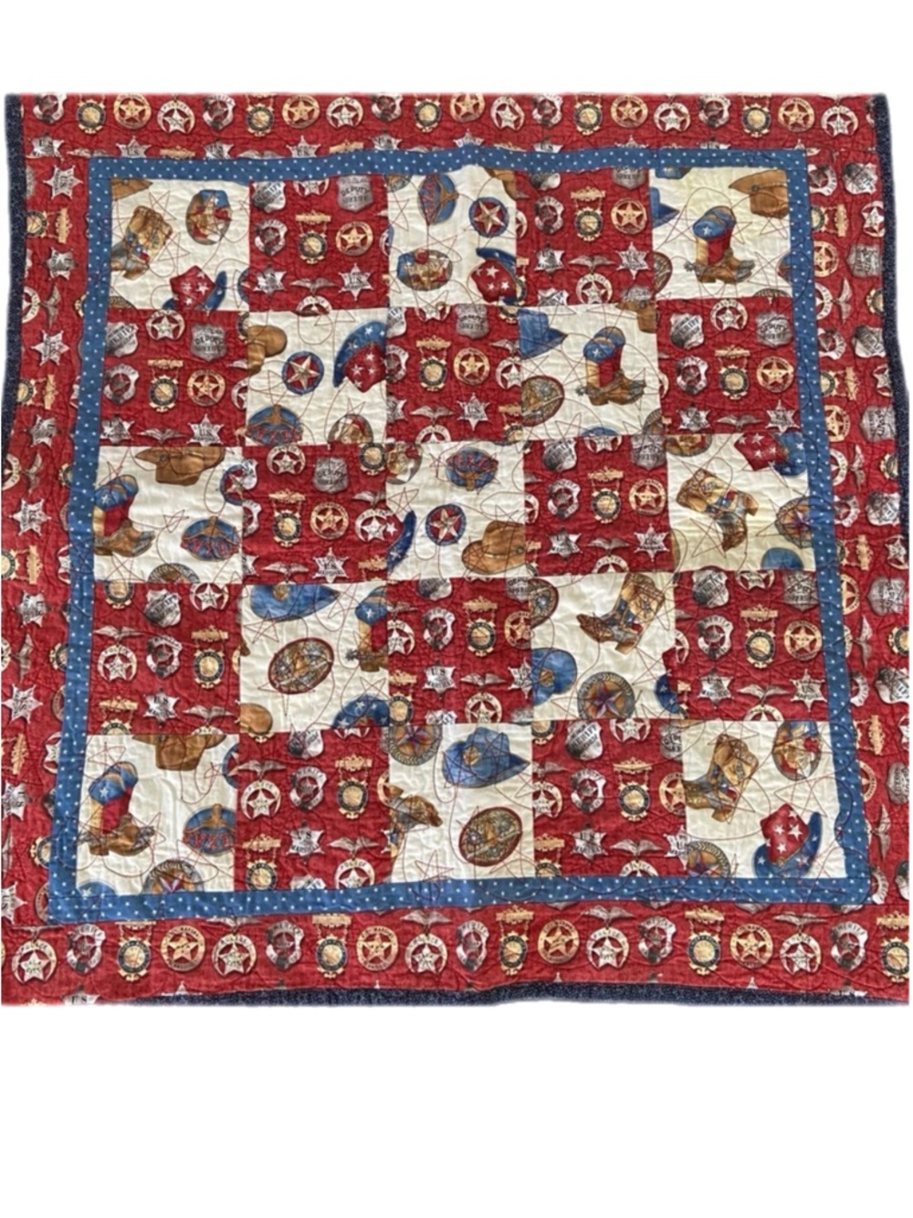Western 35” Quilt Americana Throw Blanket Police Marshall Sheriff Themed Cowboy